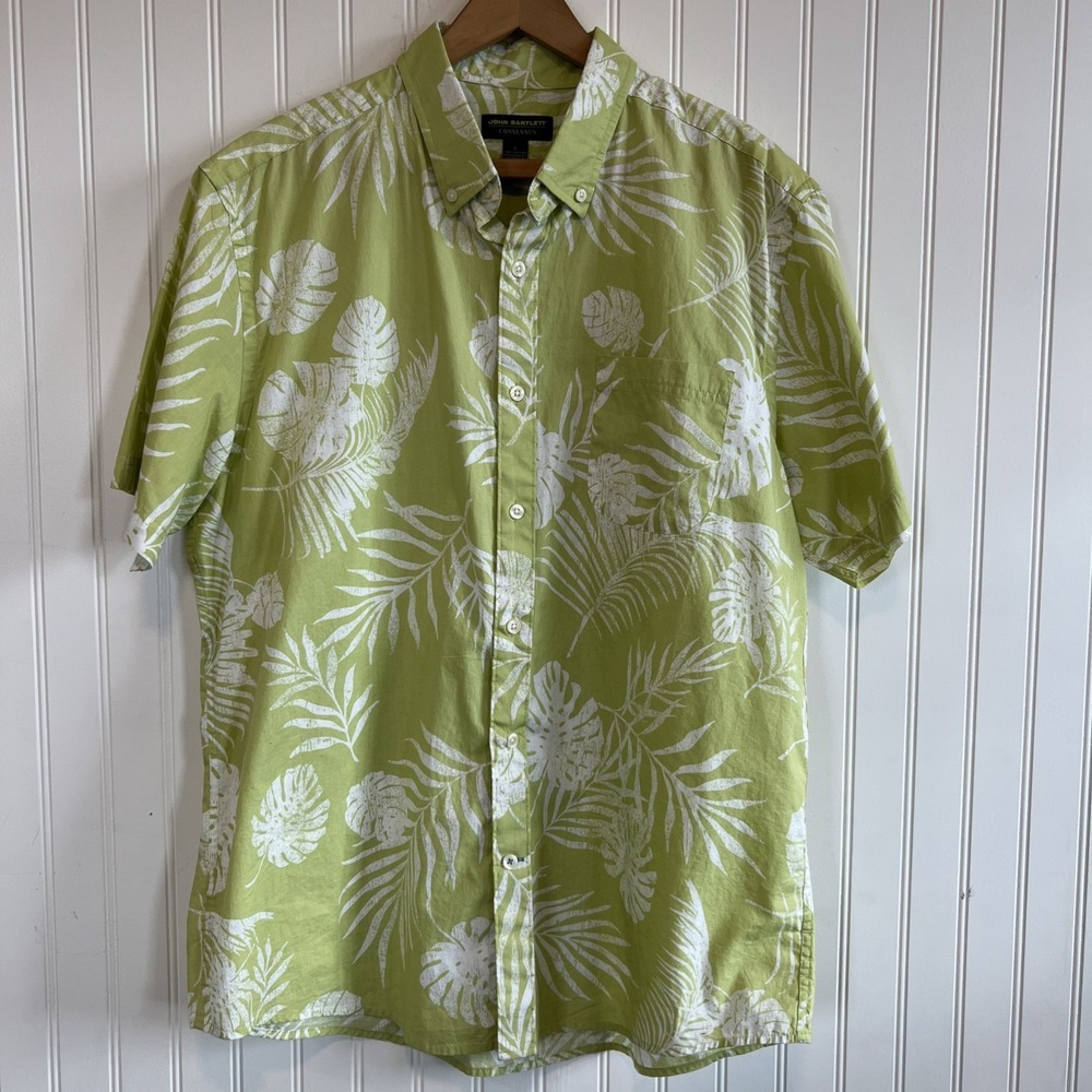 john bartlett consensus Button Up Lime Green Short Sleeve 100% Cotton Hawaiian L